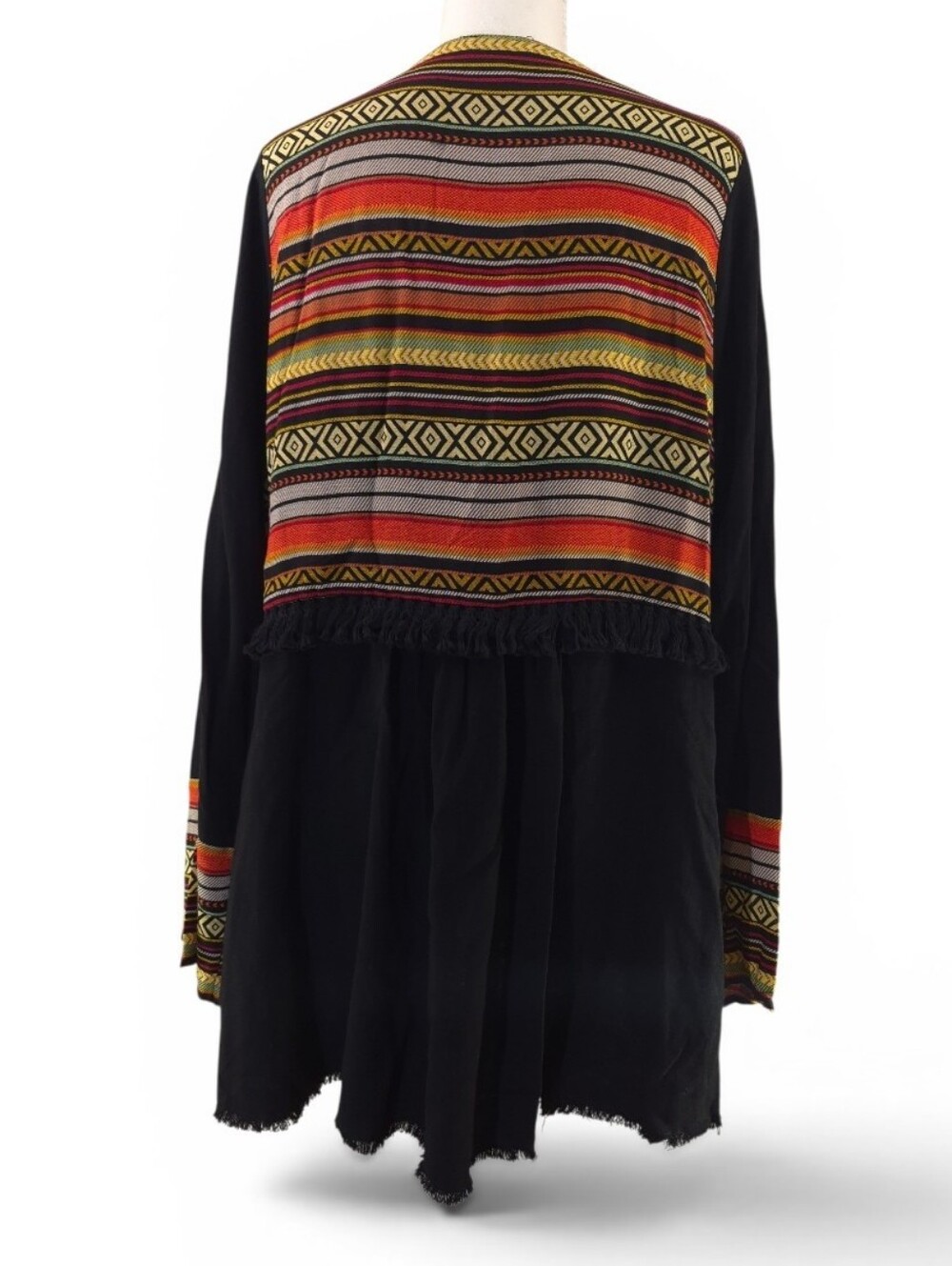 Umgee Open Front Cardigan Linen Blend Pockets Boho Tribal Tunic Fringe Sz Small - Picture 4 of 10